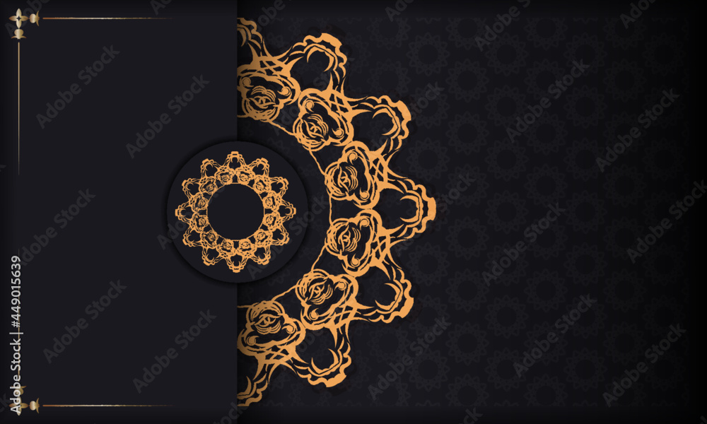 Black banner with luxurious gold ornaments and place under the text. Print-ready invitation design with vintage patterns. Black banner with luxurious gold ornaments and place under the text. Print-ready invitation design with vintage patterns.