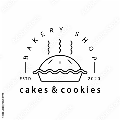 bakery shop logo line art vector illustration template icon design. cake and cookies or pie logo concept for business bakery logo