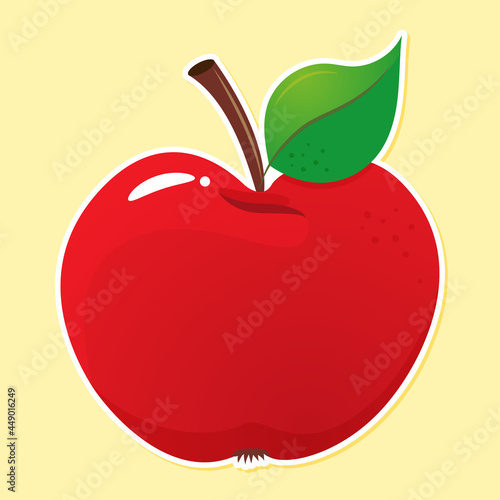 Red apple - black typography design. Good for clothes, gift sets, photos or motivation posters. Red apple with one leaf and highlights on yellow background. Apple in modern style