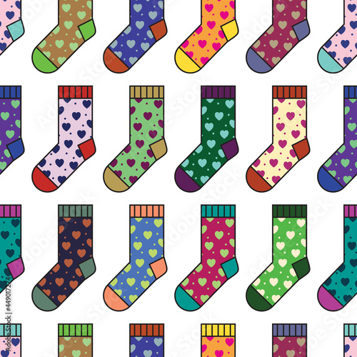 Small heart multicolor socks seamless vector pattern