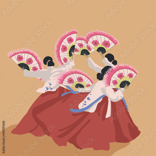 Korean National Fan Dance. The national dress of south korea, hanbok. Asian culture. Fan with feathers © soul_romance