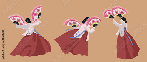 Korean National Fan Dance. The national dress of south korea, hanbok. Asian culture. Fan with feathers © soul_romance