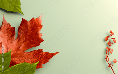 Autumn maple leaf. banner autumn pattern maple leaf brightly, 3d rendering background.