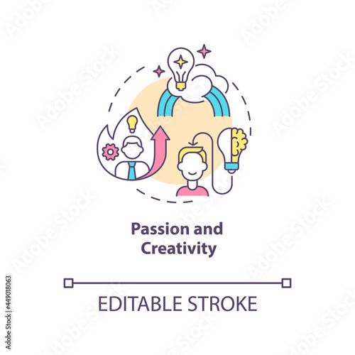 Passion and creativity concept icon. Self motivation for successful work. Startup launch abstract idea thin line illustration. Vector isolated outline color drawing. Editable stroke