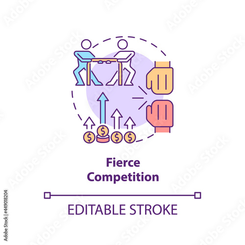 Fierce competition concept icon. Market rivalry between businesses. Startup launch challenges abstract idea thin line illustration. Vector isolated outline color drawing. Editable stroke