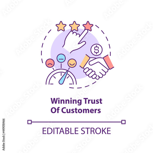 Win trust of customers concept icon. Gain client loyalty to company. Successful business. Startup launch abstract idea thin line illustration. Vector isolated outline color drawing. Editable stroke