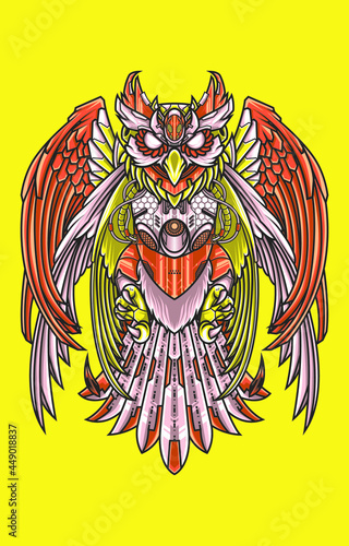 owl mecha skull with wings