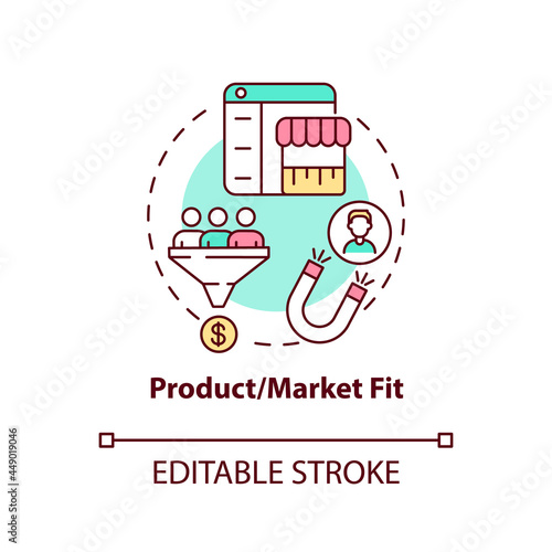 Product, market fit concept icon. Consumer demand satisfaction. Attract customers. Startup launch abstract idea thin line illustration. Vector isolated outline color drawing. Editable stroke