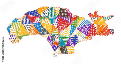 Kid style map of Samos. Hand drawn polygons in the shape of Samos. Vector illustration.