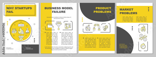 Why startups fail yellow brochure template. Business model problem. Flyer, booklet, leaflet print, cover design with linear icons. Vector layout for presentation, annual reports, advertisement pages