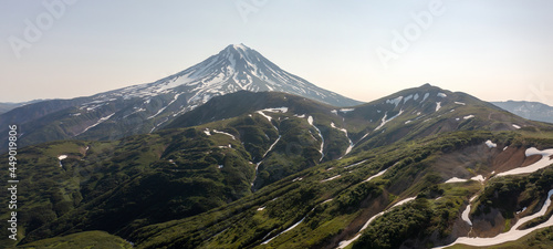 Beautiful mountain landscape of Vilyuchinsky Volcano at sunny day. Kamchatka Peninsula, Russia