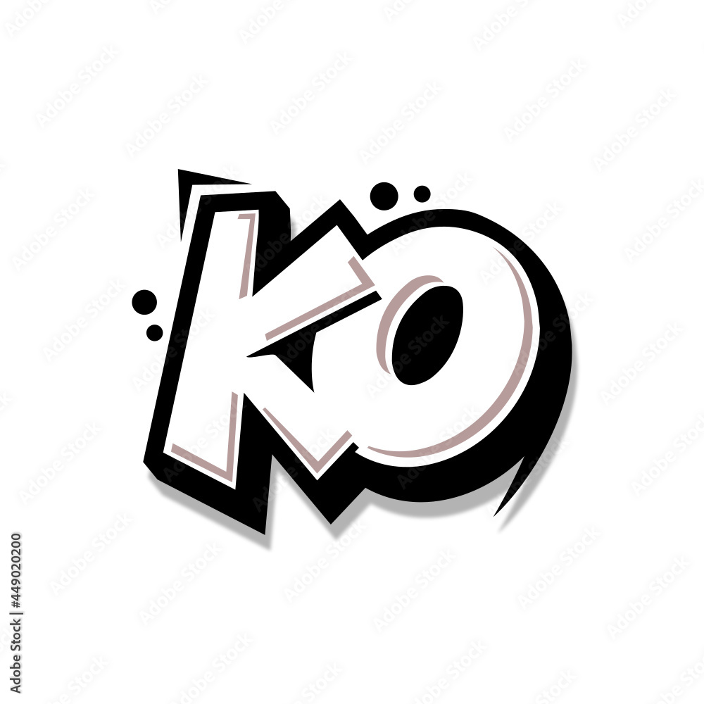Simple Initial Logo Lettering Cartoon Grafity Black and White KO - obrazy, fototapety, plakaty 