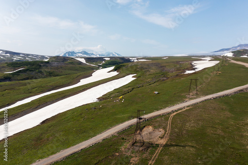 Beautiful mountain landscape of Vilyuchinsky Pass at sunny day. Kamchatka Peninsula, Russia photo