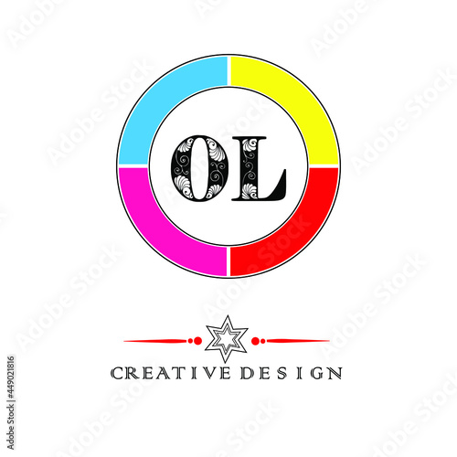 O L.OL floral letter logo.flower letter.floral letter logo design.creative lfloral letter in color circle. photo