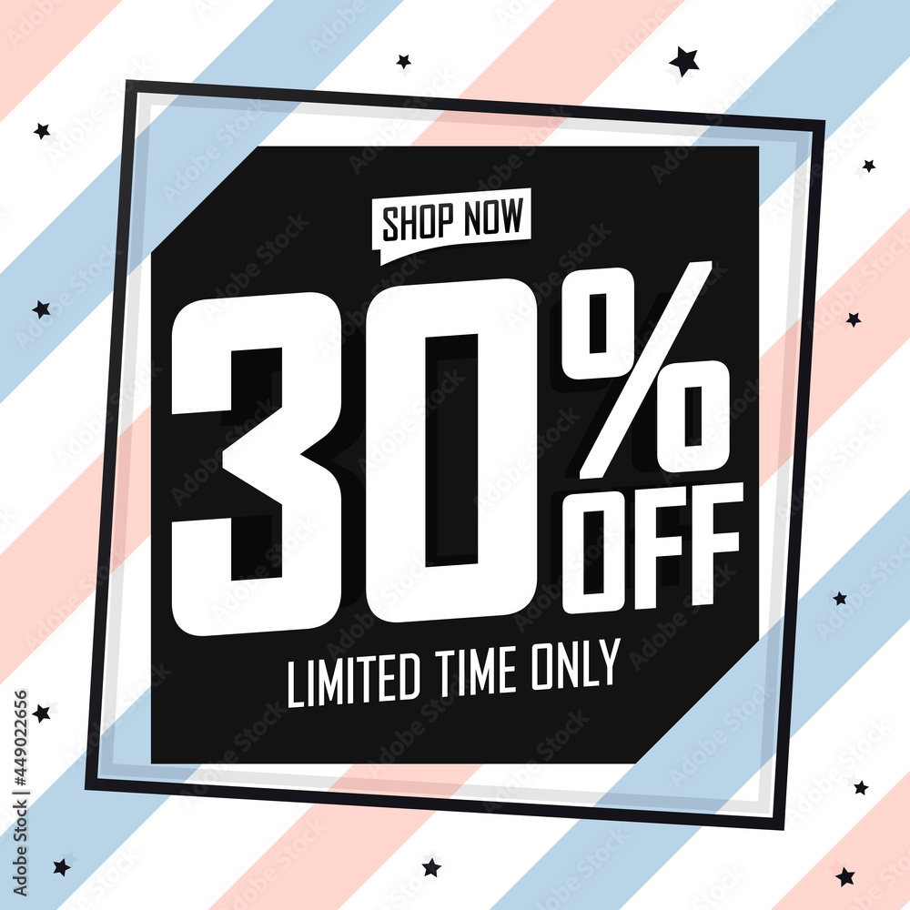 Summer Sale 30% off, poster design template, season best offer. Discount banner for online shop, vector illustration. Summer Sale 30% off, poster design template, season best offer. Discount banner for online shop, vector illustration.