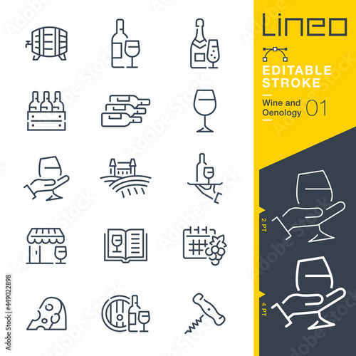 Lineo Editable Stroke - Wine and Oenology line icons