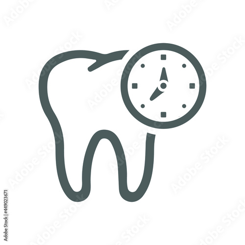 Schedule, time, tooth icon. Gray vector graphics.