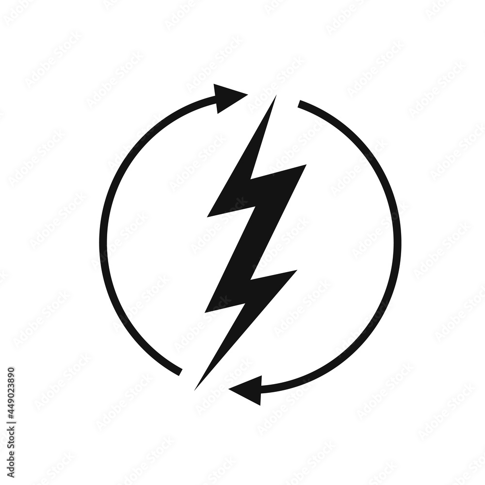 Renewable energy icon, graphic design template, lightning bolt, vector illustration Renewable energy icon, graphic design template, lightning bolt, vector illustration