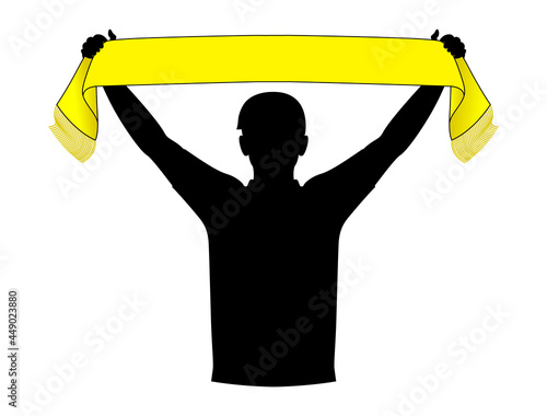 Yellow Soccer Scarf With Men Cheering Template Vector.