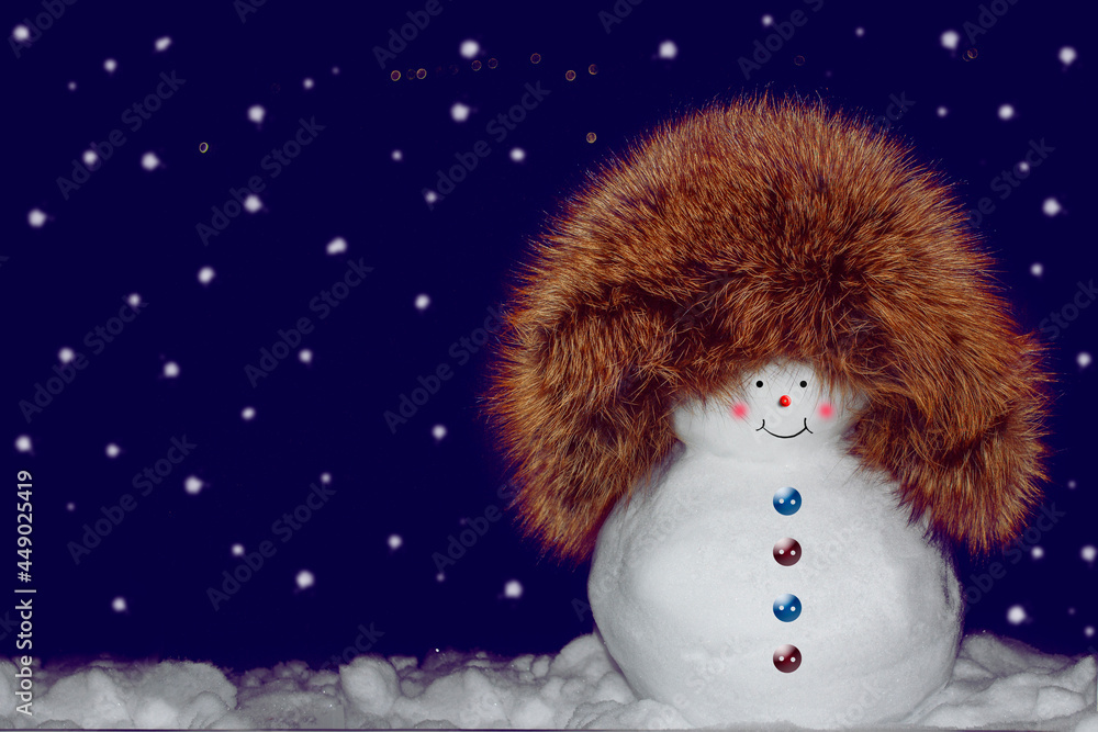 Obraz premium happy snowman. Winter landscape. Merry christmas and happy new year greeting card