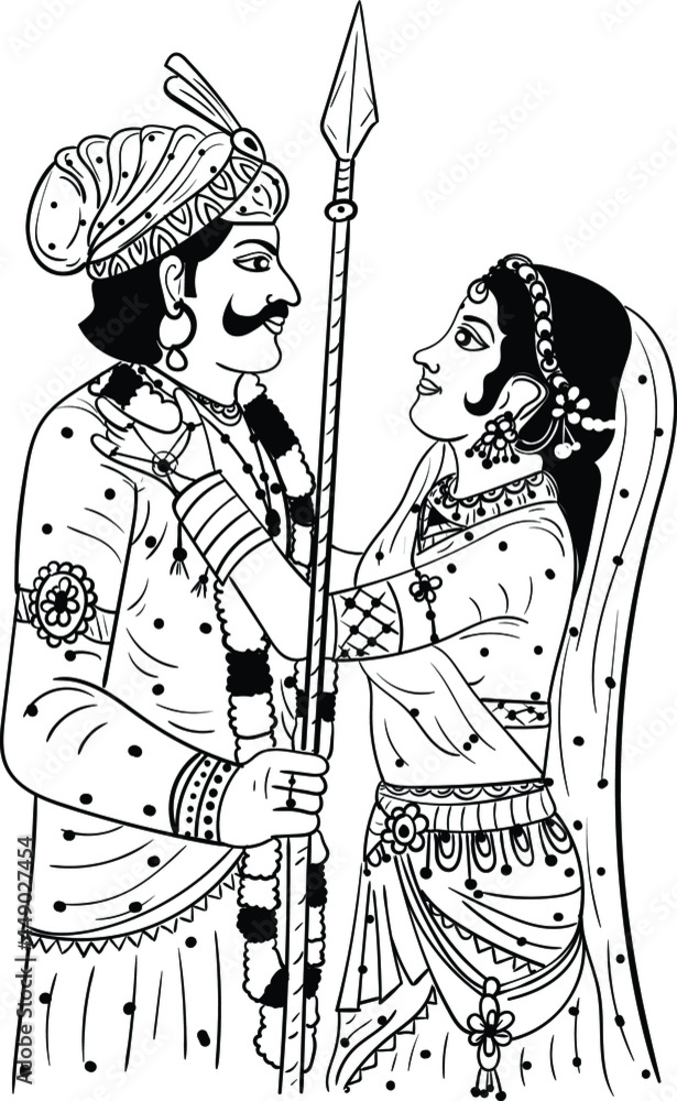 How to draw Indian Wedding Scene - Bride and Groom
