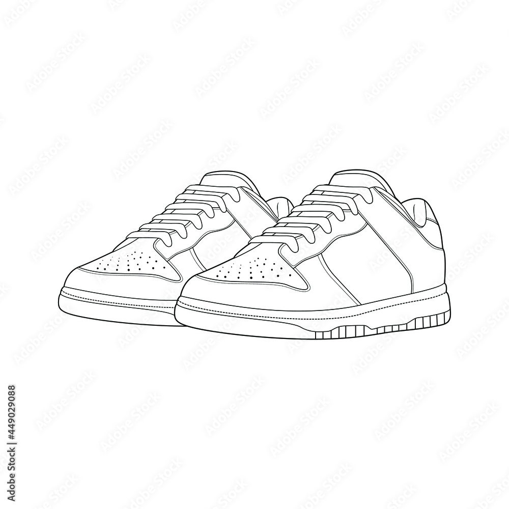 shoes sneaker outline drawing vector, shoes sneaker in a sketch style,  trainers template outline, vector Illustration. Stock Vector | Adobe Stock