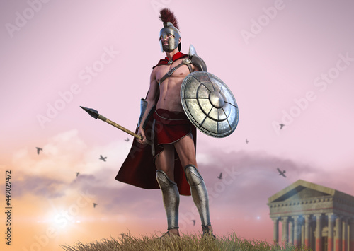 Heroic Spartan warrior with body armor photo