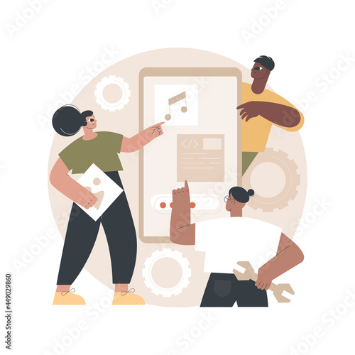 Mobile application development abstract concept vector illustration. Mobile device app building platform, frontend software development, UI and UX design, smartphone market abstract metaphor.