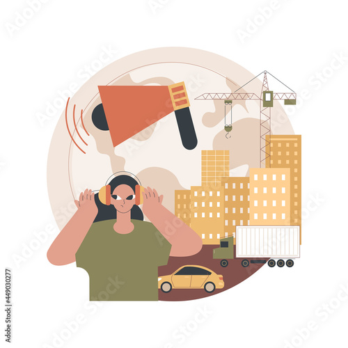 Noise pollution abstract concept vector illustration. Sound pollution, noise contamination from construction, urban problem, stress cause, ear protection, hearing problem abstract metaphor.