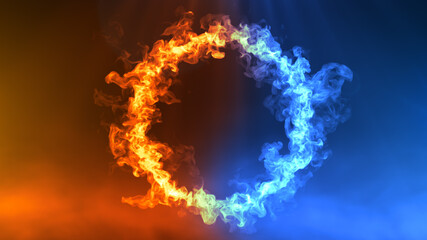 Fire and Ice Concept Design with spark. 3d illustration.
