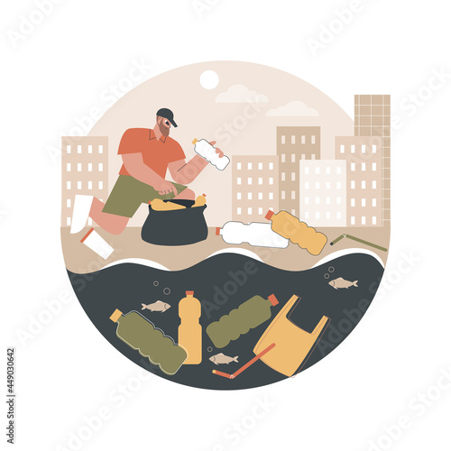 Coastal pollution abstract concept vector illustration. Marine and coastal pollution, plastic ocean, beach area clean up, sea water contamination, toxic waste management abstract metaphor.