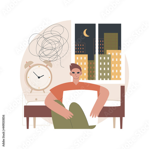 Sleep disturbances abstract concept vector illustration. Insomnia treatment, clinical diagnostic, digital overload, sleeping disorder, alerted pattern, rem, mental health abstract metaphor.