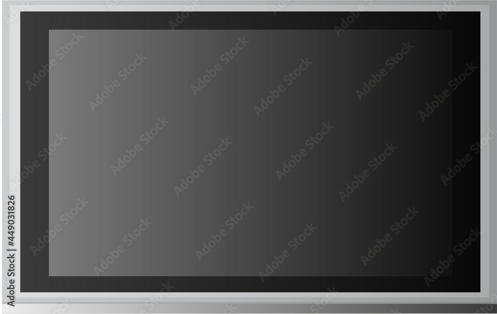 Realistic TV screen. Modern stylish, black panel. Large layout of a computer monitor. Vector illustration on a white background. Realistic TV screen. Modern stylish, black panel. Large layout of a computer monitor. Vector illustration on a white background.