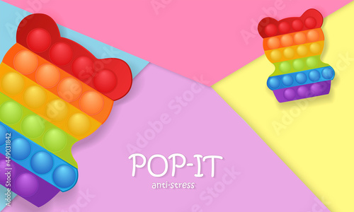 Antistress toys fidget sensory pop it and simple dimple. Bright banner, vector