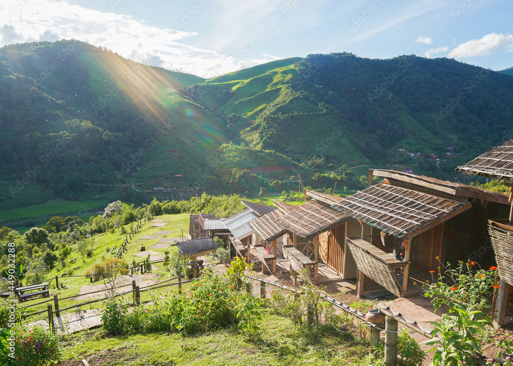Beautiful aerial view of rice paddy field in Sapan village, Nan province, Thailand. Beautiful aerial view of rice paddy field in Sapan village, Nan province, Thailand.