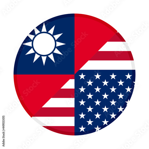 round icon with taiwan and united states flags, isolated on white background