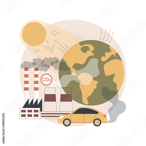 Greenhouse gas emissions abstract concept vector illustration. Greenhouse effect, CO2 emission, toxic gas, ecological problem, atmosphere pollution, smog, environmental movement abstract metaphor.