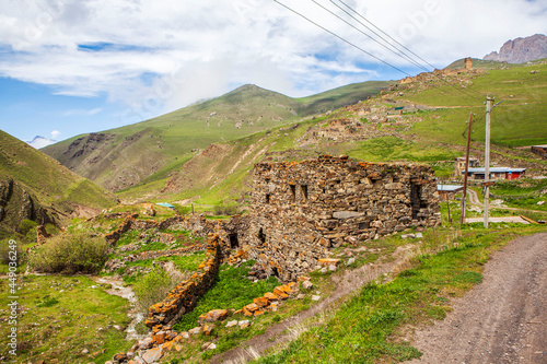 Medieval architectural complex of multi-tiered residential buildings with towers. Mountain Digoria. Galiat. North Ossetia. Russia. photo