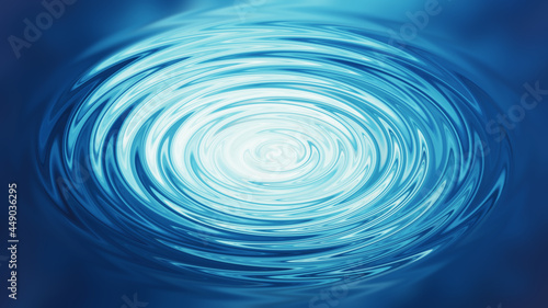 Abstract circular blue background. Water swirl, Circles on water. Image of neon light on water surface, blue halo blurred background. Fantasy artwork, abstract wallpaper.