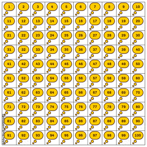 Numbers set from 1 to 100 in ellipse with shadow. Vector illustration.