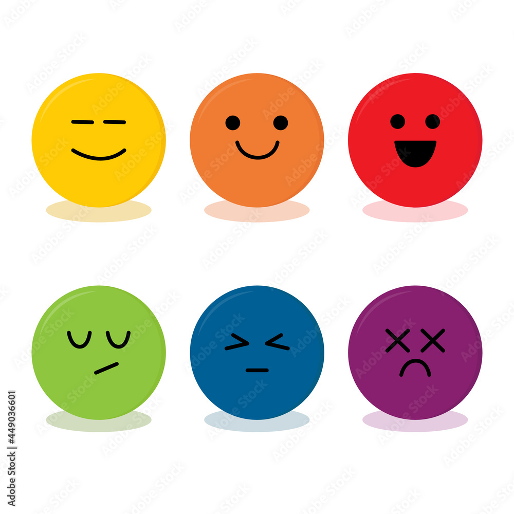 Emotion levels on the scale of different faces icon. Design element for feedback, review, rating, product review. set emoji with different emotions on white background. vector illustration Emotion levels on the scale of different faces icon. Design element for feedback, review, rating, product review. set emoji with different emotions on white background. vector illustration