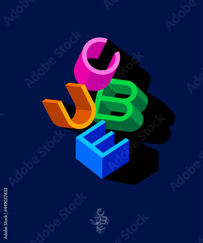 CUBE typographic composition. Volume lettering like Isometric projection. 3D illusion. 