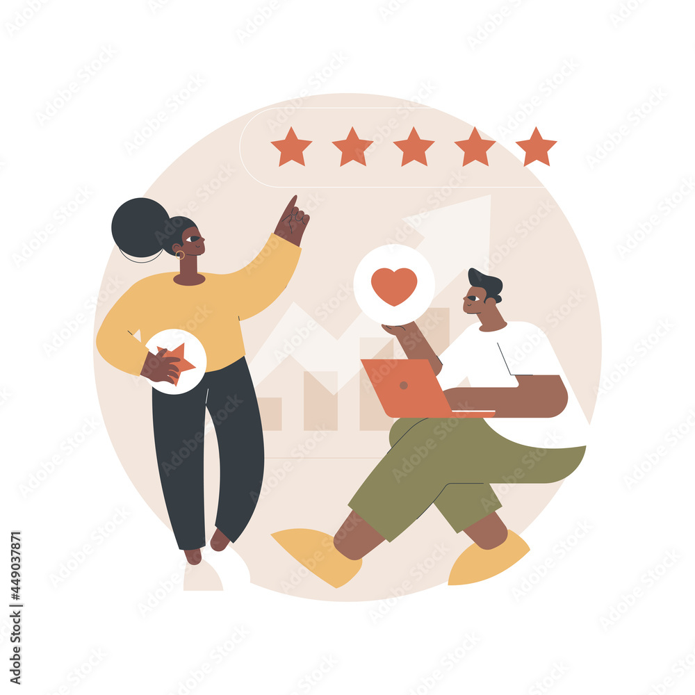 Rating abstract concept vector illustration. Rating scale, quality evaluation, high-ranking product, top-ranking content, score analysis, assesment process, five star service abstract metaphor.