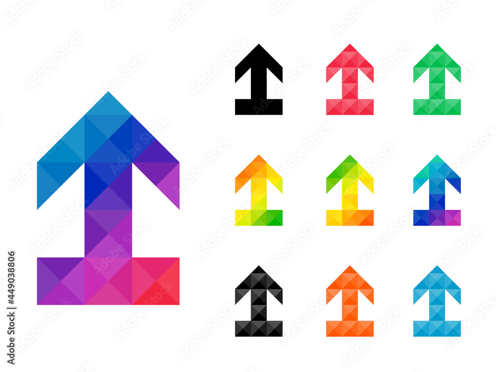 Set of colorful arrow up sign connected with horizontal line isolated on white background. Good for web, app, or project element. Vector illustration Set of colorful arrow up sign connected with horizontal line isolated on white background. Good for web, app, or project element. Vector illustration
