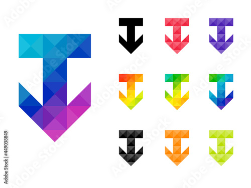 Set of colorful arrow down pointer icon isolated on white background. Good for app, web, or project element. Vector illustration.