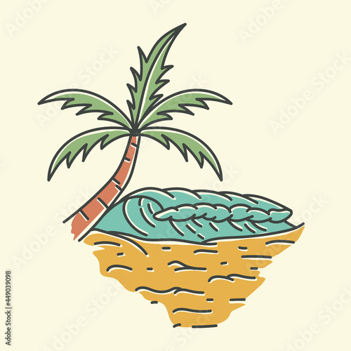 Wave with Palm Tree Illustration, T-shirt Design