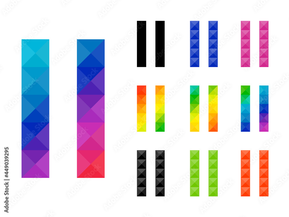 Set of colorful 2 vertical lines isolated on white background. Good for project, web or app decoration element. Vector illustration. Set of colorful 2 vertical lines isolated on white background. Good for project, web or app decoration element. Vector illustration.