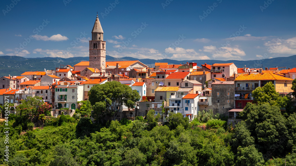 Vrbnik, Croatia. Panoramic cityscape image of iconic village of Vrbnik, Croatia located on Krk Island at beautiful summer day.