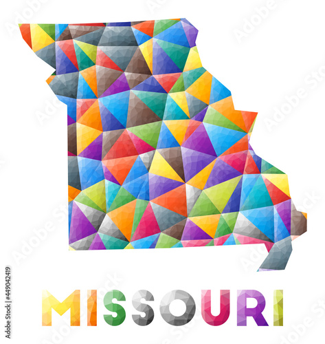 Missouri - colorful low poly us state shape. Multicolor geometric triangles. Modern trendy design. Vector illustration.