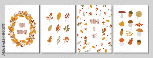 Wallpaper Mural Set of autumn cards. Vector design for card, flyer or poster with autumn leaves, berries and mushrooms Torontodigital.ca